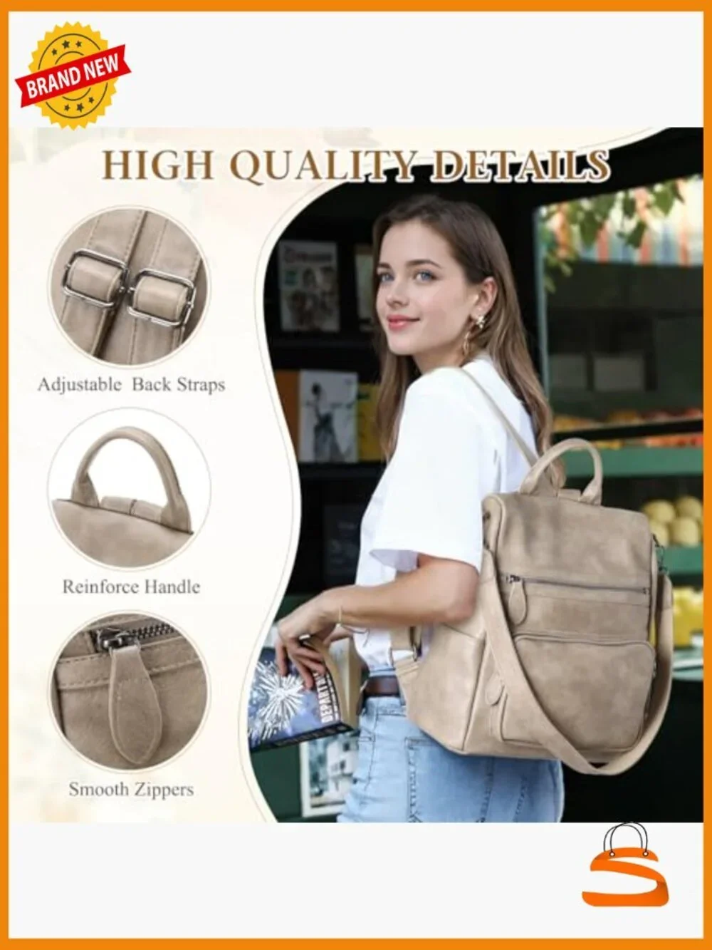 Convertible PU Leather Backpack Purse Anti Theft 3 Ways to Carry
